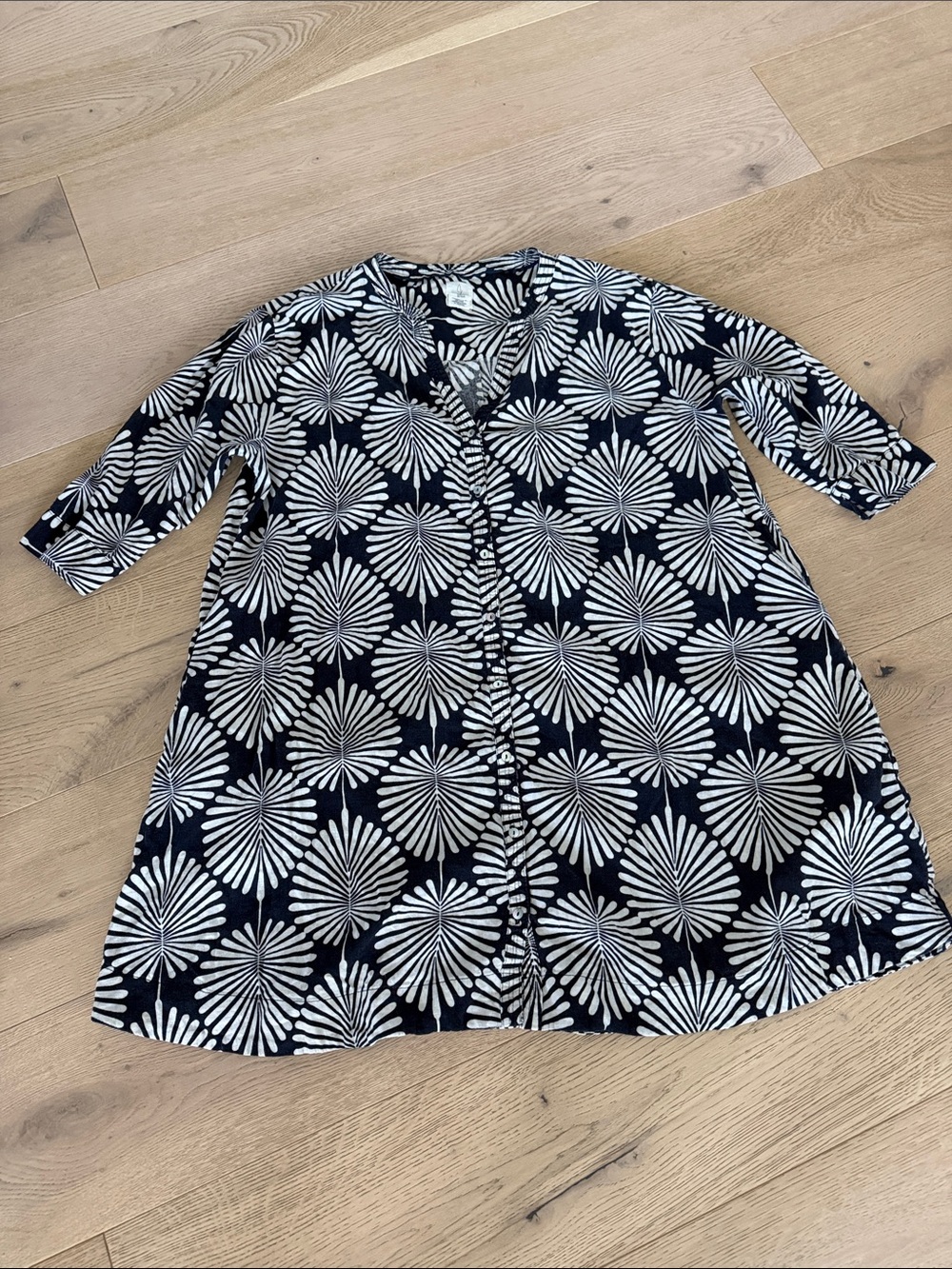 Joie Tunic Dress Navy and White Radiating Floral Shift Large Linen Relaxed Fit